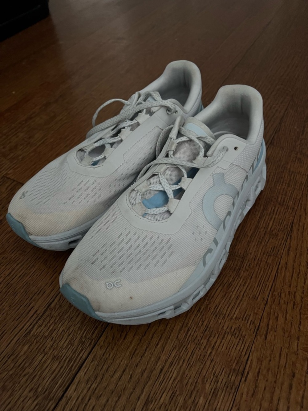 On Running Cloudmonster Light Gray & Pale Blue Sneakers